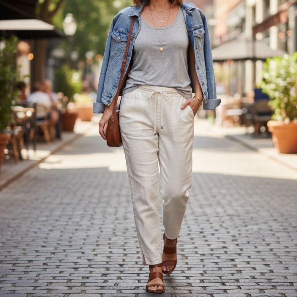 Anthropologie Pilcro Sz 30 White Linen Blend Tapered Casual Pants